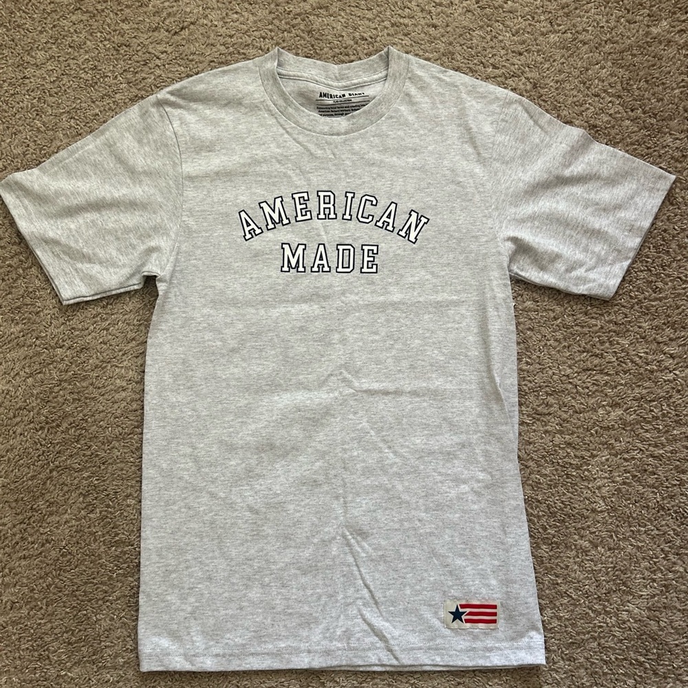 American Giant Gray Tee with Flag Accent
